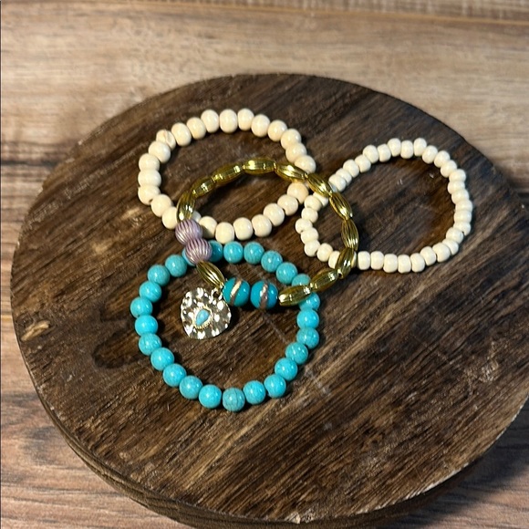 Turquoise and Cream Beaded Bracelet Set - Picture 5 of 5